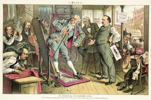 Cartoon from Puck, between 1880 and 1889. Creators: Joseph Keppler, Bernhard Gillam.