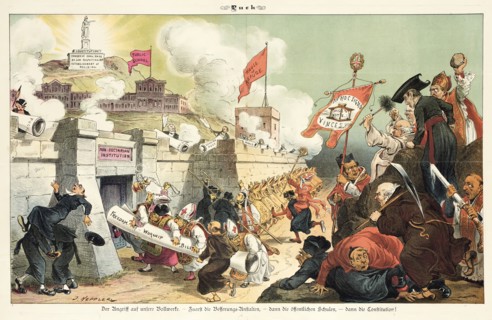 Cartoon from Puck, between 1880 and 1889. Creators: Joseph Keppler, Bernhard Gillam.