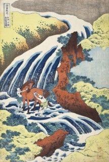 The Yoshitsune Horse-Washing Falls at Yoshino, Izumi Province, between circa 1833 and circa 1834. Creator: Hokusai.
