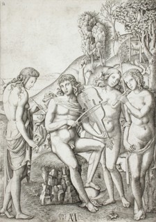 Apollo Teaching Music to the Graces, 16th century. Creator: Marcantonio Raimondi.