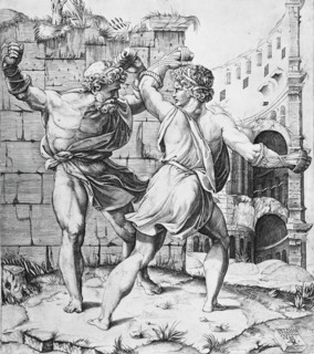 Entellus and Dares, between 1520 and 1525. Creators: Marco Dente, Giulio Romano.