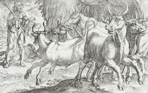 Hercules and the Oxen of Geryones, 1608. Creators: Antonio Tempesta, Nicolaus van Aelst.