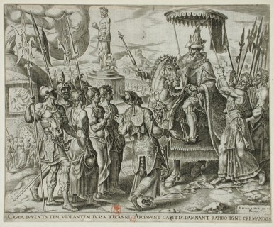 The Three Jews Brought Before Nebuchadnezzar, 1565. Creator: Philip Galle.