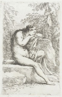Figurine: Seated Female Nude, in Solitude, between circa 1656 and circa 1657. Creator: Salvator Rosa.