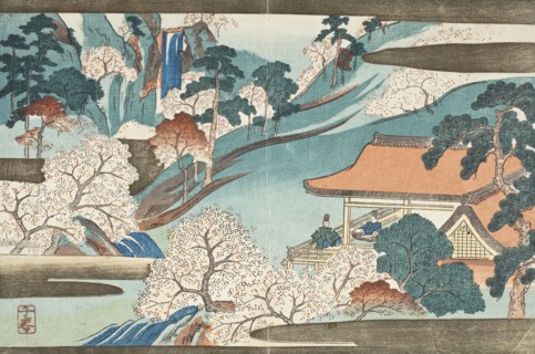 Flowers at the House of Waterfalls, mid 19th century. Creator: Takashima Chiharu.