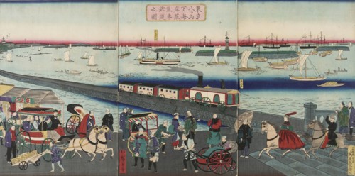 Picture of the Steam Engine Railway in Yatsuyama, Tokyo, 1871. Creator: Utagawa Hiroshige II.