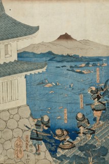 Yasuhiro Surveying his Army being Washed Away (image 2 of 3), c1850. Creator: Utagawa Yoshitora.