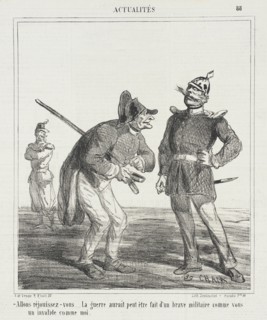 Allons réjouissez-vous...la guerre aurait peut-être fait d'un brave militaire comme vous..., 1867. Creator: Cham.