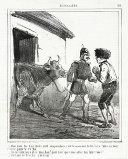 Mon ami, les hostilités sont suspendues, c'est le moment de lui faire faire un tour à votre..., 1865 Creator: Cham.