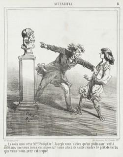 La voila donc cette Mme. Putiphar? Joseph vous n'êtes qu'un polisson! Voilà 4.000 ans que..., 1866. Creator: Cham.