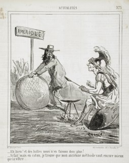 Eh bien! Et des balles nous n'en faisons donc plus? Si fait! mais en coton, je trouve que..., 1865. Creator: Cham.