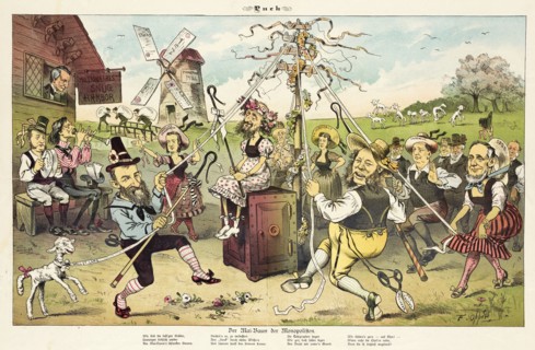Cartoon from Puck, between 1880 and 1889. Creator: Frederick Burr Opper.