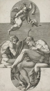 Apollo, Pan and a Putto Blowing a Horn, 1560s. Creator: Giorgio Ghisi.