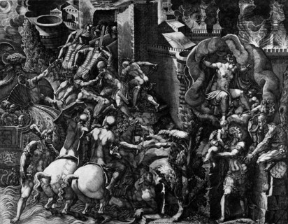 The Fall of Troy and the Escape of Aeneas, mid-1540s. Creator: Giorgio Ghisi.