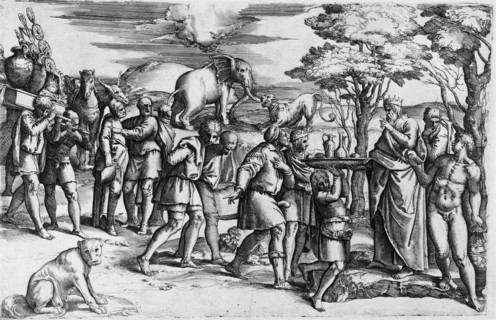 Melchizedek Offering Bread and Wine to Abraham, between 1554 and 1561. Creator: Battista Franco Veneziano.