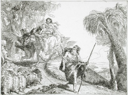 The Holy Family Descending a Forest Path, Near a Flock and Some Shepherds, between c1750 and c1753. Creator: Giovanni Domenico Tiepolo.