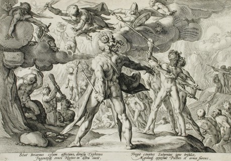The Giants Climbing the Heavens, published 1589. Creator: Hendrik Goltzius.