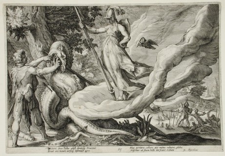 Cadmus Sows the Dragon's Teeth Which Turn into Armed Men, published 1615. Creator: Hendrik Goltzius.