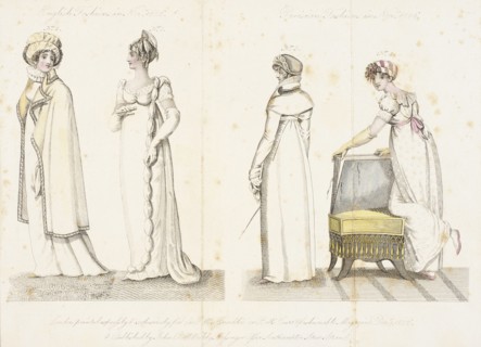 Fashion Plate (English Fashions in Novr, 1806 - Parisian Fashions in Novr, 1806), 1806. Creator: John Bell.