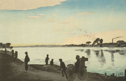 View of Ishihara Bridge at Okawabata, 1880. Creator: Kobayashi Kiyochika.