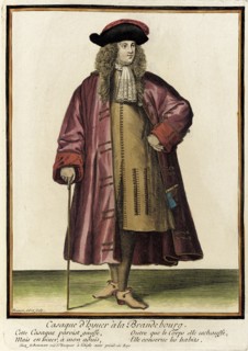 Recueil des modes de la cour de France, 'Casaque d'Hyuer à la Brandebourg', between c1675 and c1686. Creator: Nicolas Bonnart.