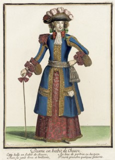 Recueil des modes de la cour de France, 'Dame en Habit de Chasse', 1670. Creator: Nicolas Bonnart.
