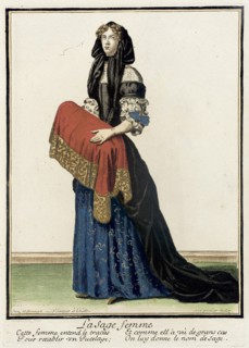 Recueil des modes de la cour de France, 'La Sage Femme' (image 1 of 3), between c1678 and c1693. Creator: Nicolas Bonnart.