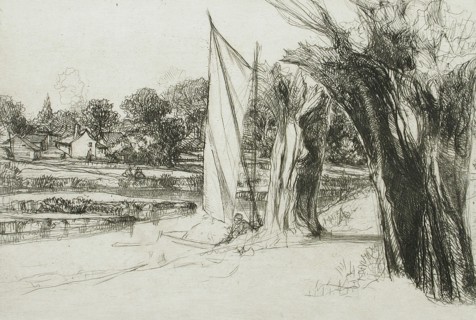 Thames Ditton - With a Sail, 1864. Creator: Francis Seymour Haden.