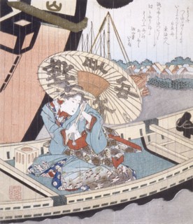 Beauty in a Boat during a Rainstorm, c1804. Creator: Totoya Hokkei.