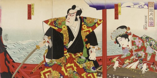 The Actors Ichikawa Danjuro and Nakamura Fukusuke in the Roles of Kato Kiyomasa..., 19th century. Creator: Toyohara Kunichika.