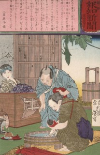 Triplets Born to a Farmer and His Wife, 1875. Creator: Tsukioka Yoshitoshi.