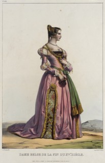 Costume Plate: Dame Belgede la Fin du Xve. Siecle, No. 48, c1850. Creator: Unknown.