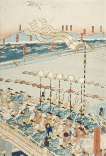 Lord Yoritomo Traveling to Kyoto in the First Year of Kenkyu Period (circa 1285), 1862. Creator: Sadahide Utagawa.