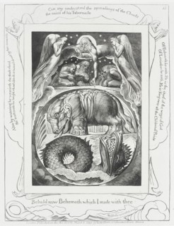 God Pointing out Behemoth...and Leviathan, 1825. Creator: William Blake.