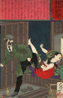 A Wicked Foreigner Refuses to Pay a Young Prostitute, 1875. Creator: Tsukioka Yoshitoshi.