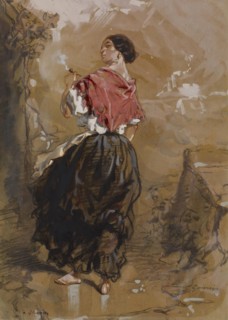 Peasant Girl Smoking, 1849. Creator: Paul Gavarni.