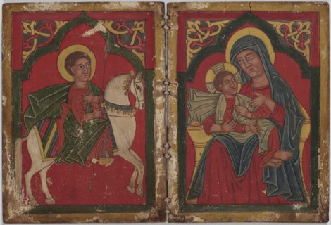 Diptych Icon with Saint George, and Mary and the Infant Christ, early 15th century. Creator: Unknown.