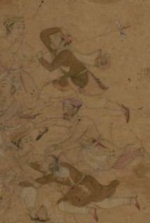 Men fleeing from an elephant, early 11th century AH/AD 17th century.  Creator: Unknown.