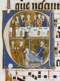Feasting and musicians, 1290. Creator: Unknown.