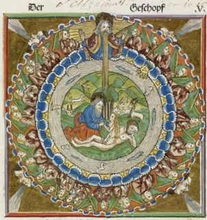 God creating Eve from Adam's rib, 1483.  Creator: Unknown.