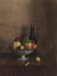 Still Life with Fruit Bowl (Quinces, Apples and a Pear), 1863. Creator: Leon Bonvin.