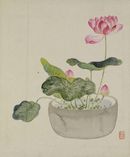 Leaf from Album Depicting Birds, Flowers, Landscapes, and Flower Pots, 1876. Creator: Yoshizawa Setsuan.