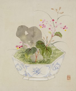 Leaf from Album Depicting Birds, Flowers, Landscapes, and Flower Pots, 1876. Creator: Yoshizawa Setsuan.