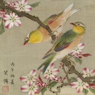 Leaf from Album Depicting Birds, Flowers, Landscapes, and Flower Pots, 1876. Creator: Yoshizawa Setsuan.