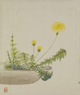 Leaf from Album Depicting Birds, Flowers, Landscapes, and Flower Pots, 1876. Creator: Yoshizawa Setsuan.