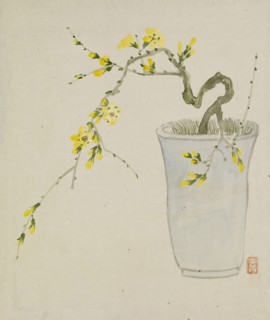 Leaf from Album Depicting Birds, Flowers, Landscapes, and Flower Pots, 1876. Creator: Yoshizawa Setsuan.