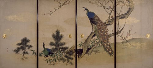 Peacock and Peahen with Flowering Prunus, c1840-1850. Creator: Mori Ippô.