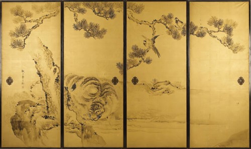 Fusuma: Tigers and Dragon, 1813-1838. Creator: Kishi Ganku.