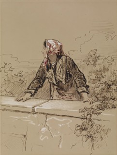 Peasant Woman Leaning on Wall, 1852-1866. Creator: Paul Gavarni.