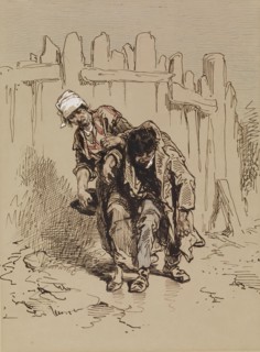 Woman Supporting a Man, 1852-1866. Creator: Paul Gavarni.